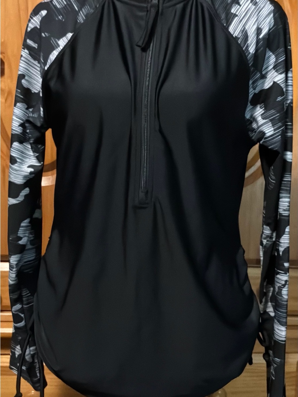 Free Country Black Printed Sleeve Quarter Zip Rash Guard Swim Size S